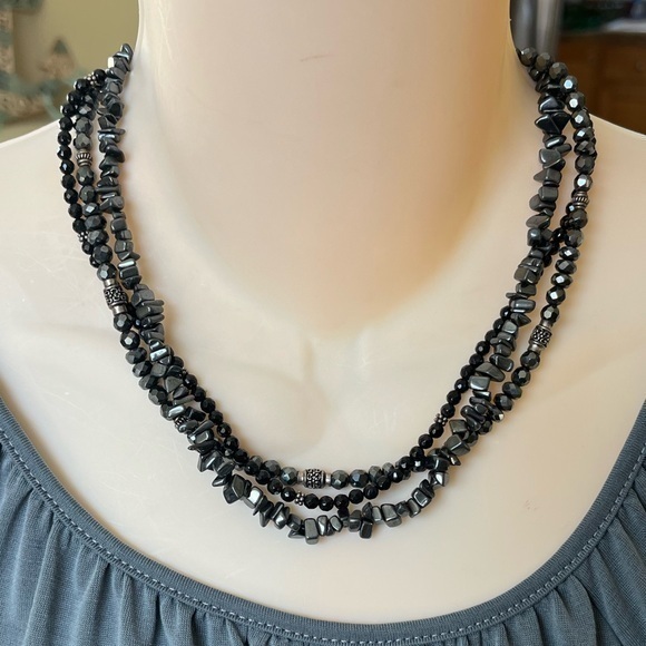 Jewelry - Black 3 Strand Necklace with Silver Tone Accents